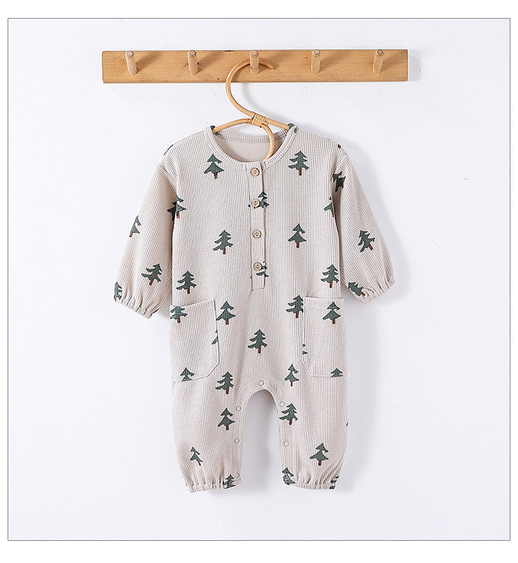 Spring New Arrival Baby Unisex Long Sleeves Waffle Grid and Simple Pattern Rompers-6