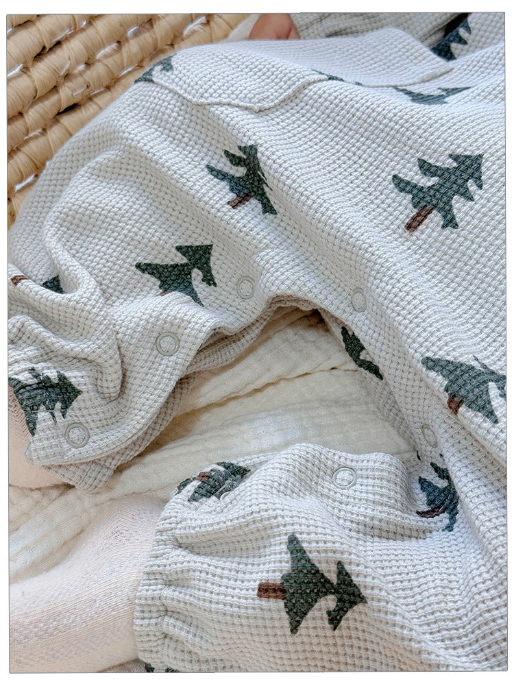 Spring New Arrival Baby Unisex Long Sleeves Waffle Grid and Simple Pattern Rompers-3